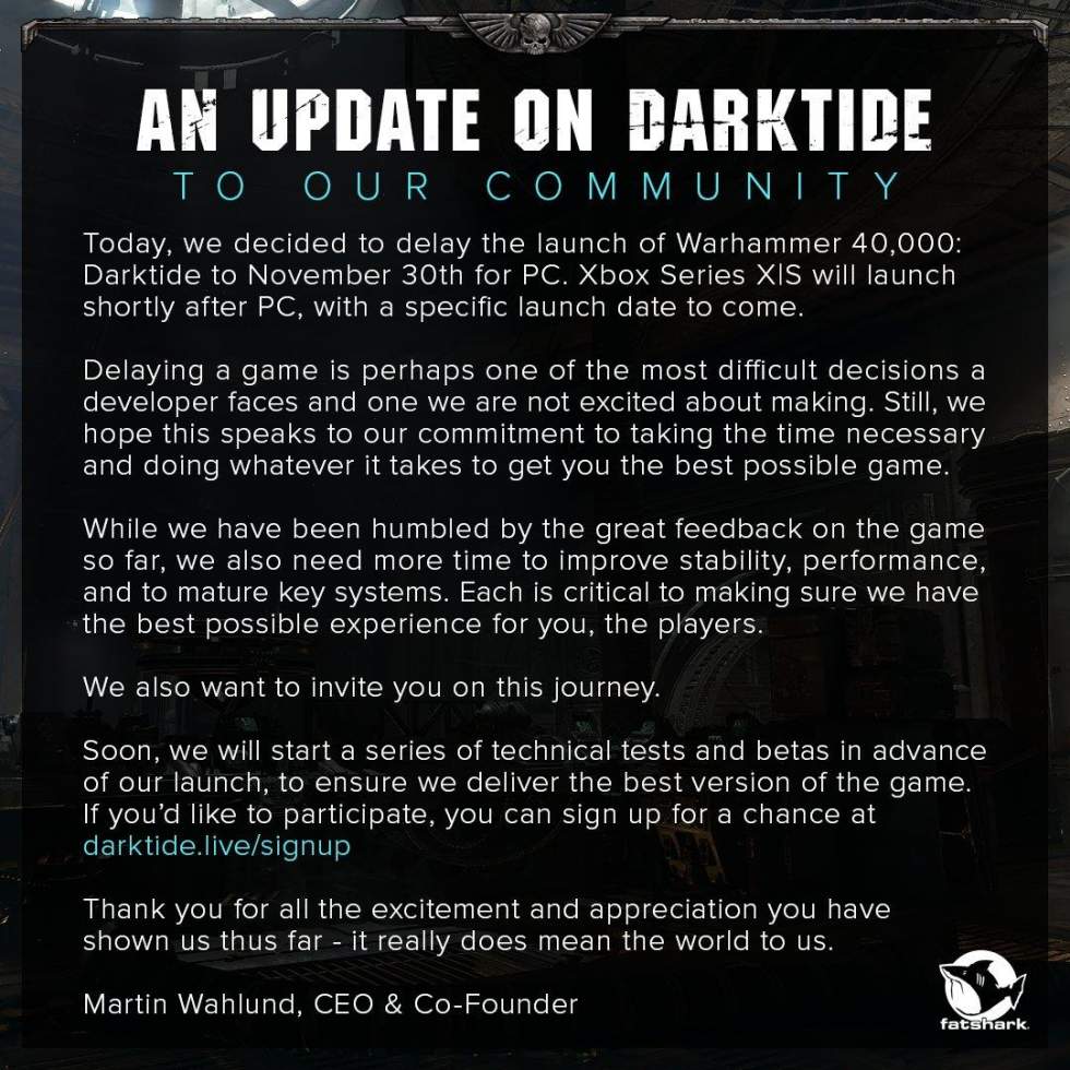 Warhammer 40,000: Darktide отложили на пару месяцев — релиз в конце Но