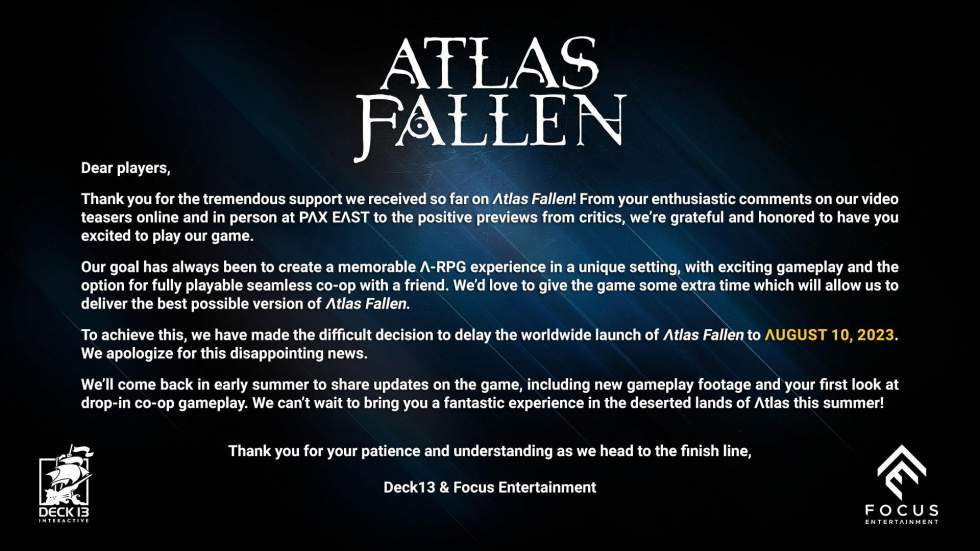 Кооперативный экшен Atlas Fallen перенесли на август
