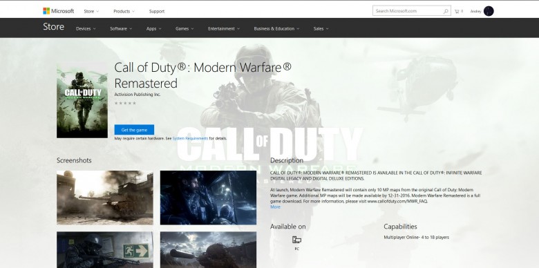 Call of Duty: Infinite Warfare - Ремастер Call of Duty: Modern Warfare замечен в Windows Store - screenshot 1