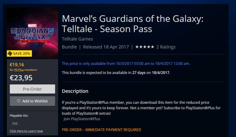 Telltale Games - PS Store: Релиз Guardians of the Galaxy: The Telltale Series состоится 18 Апреля - screenshot 1