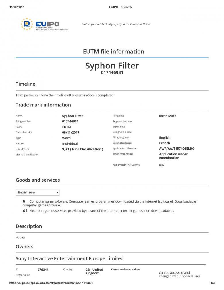 Action - Sony зарегистрировали торговую марку Syphon Filter в Европе - screenshot 1