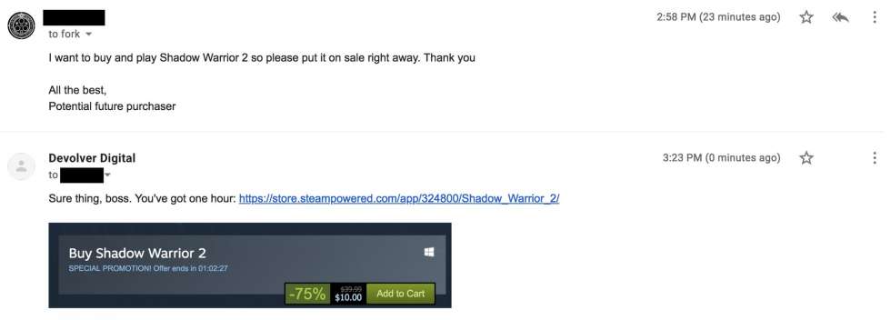 Devolver Digital устроила распродажу Shadow Warrior 2 в Steam по прось