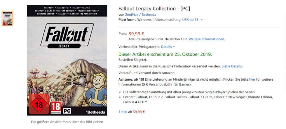 Amazon: В Октябре выходит Fallout Legacy Collection