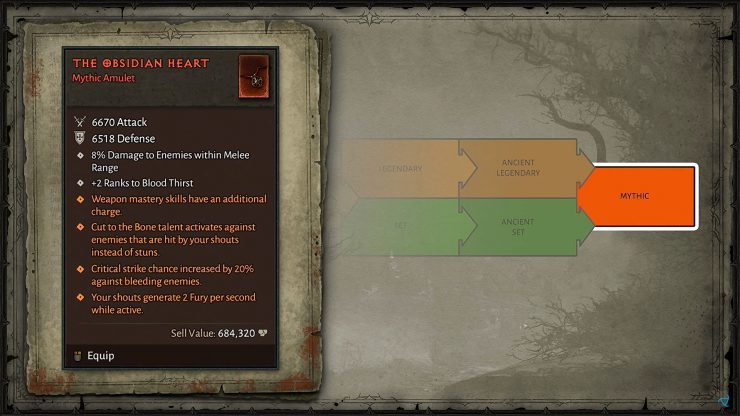 В Diablo IV предметы наивысшего уровня называются «мифическими»