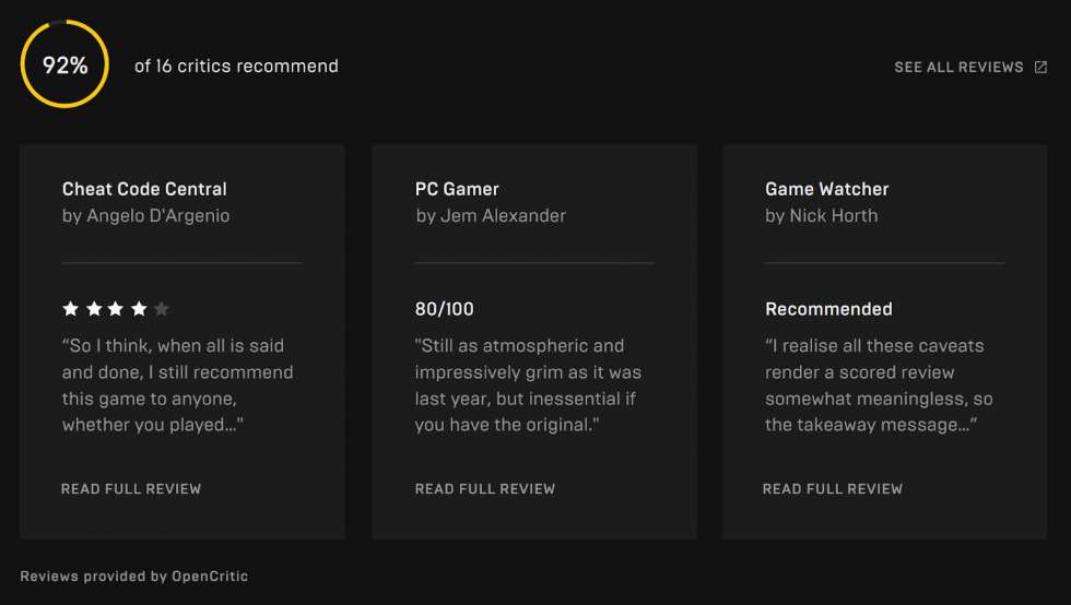 В Epic Games Store появятся отзывы критиков с Opencritic