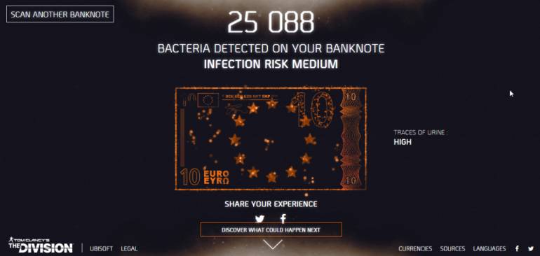 The Division - Благодаря The Division вы можете узнать количество бактерий и мочи на ваших банкнотах - screenshot 1