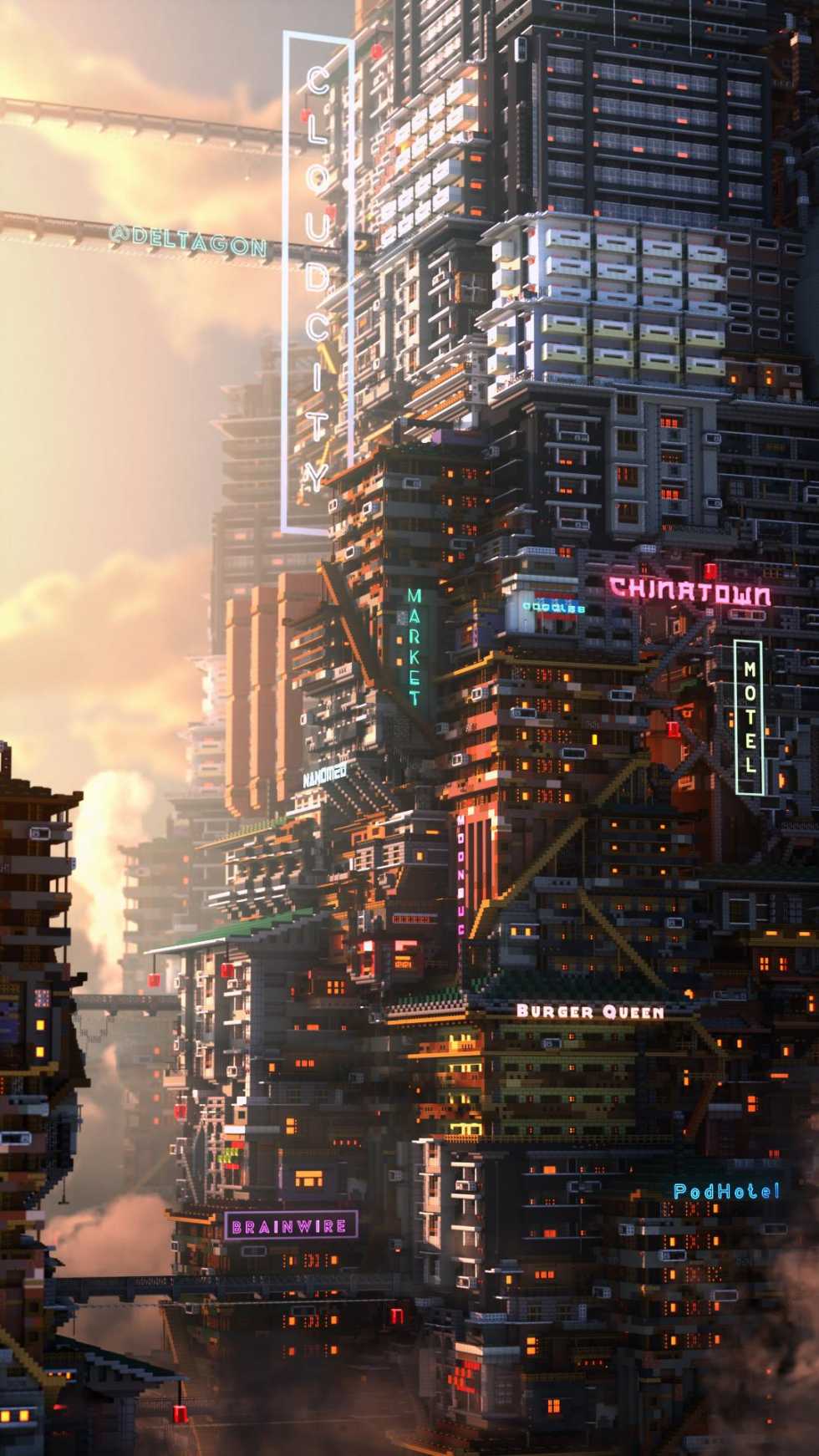 Энтузиаст создал в Minecraft небоскреб в стиле Cyberpunk 2077