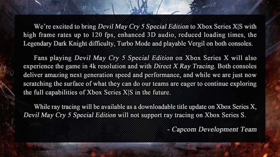 Devil May Cry 5: Special Edition не будет поддерживать трассировку луч
