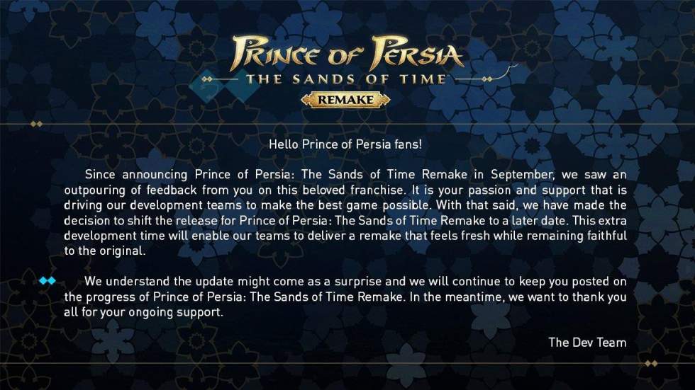 Релиз ремейка Prince of Persia: The Sands of Time перенесли на неопред