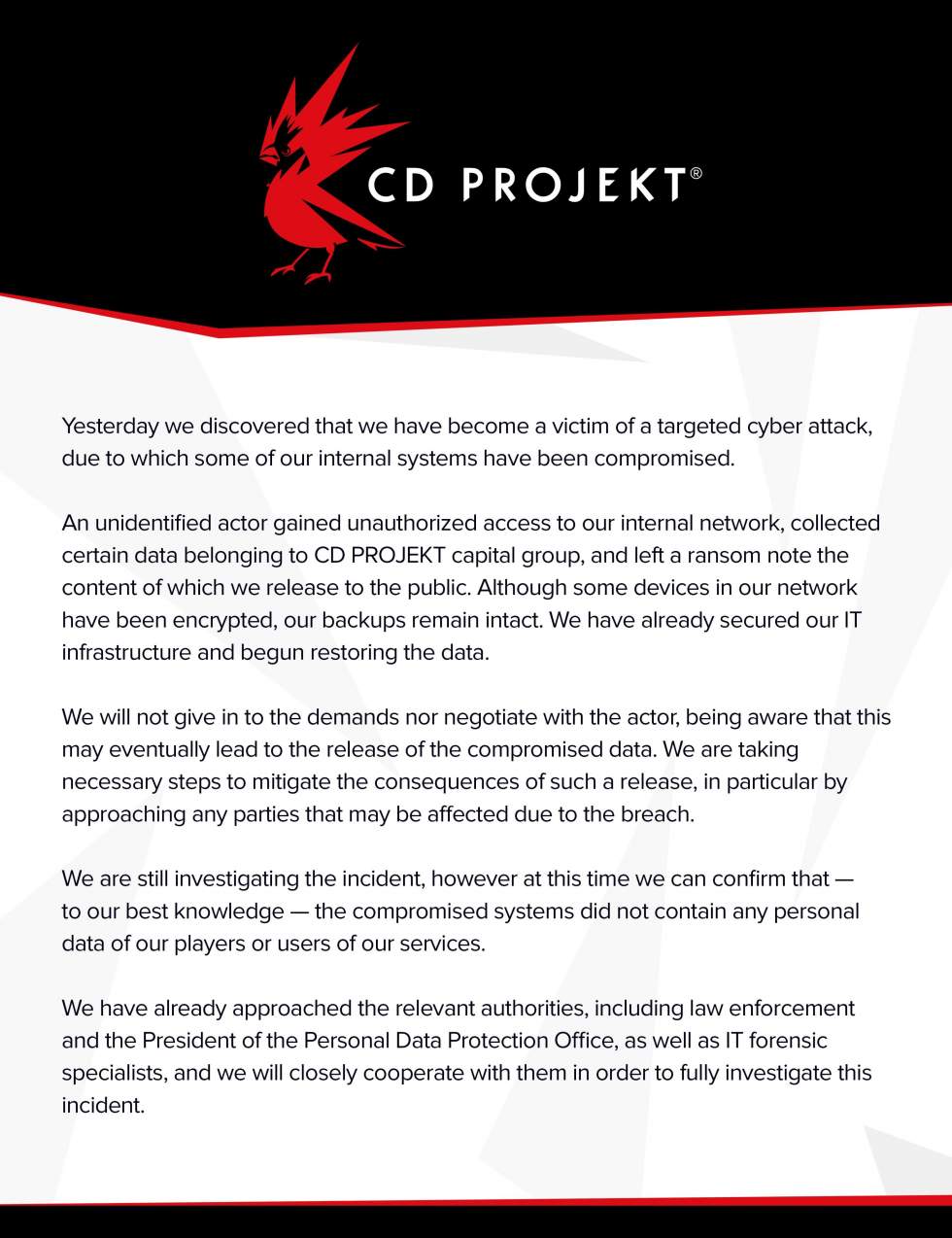 Хакеры взломали внутреннюю сеть CD Projekt и похитили исходники The Wi