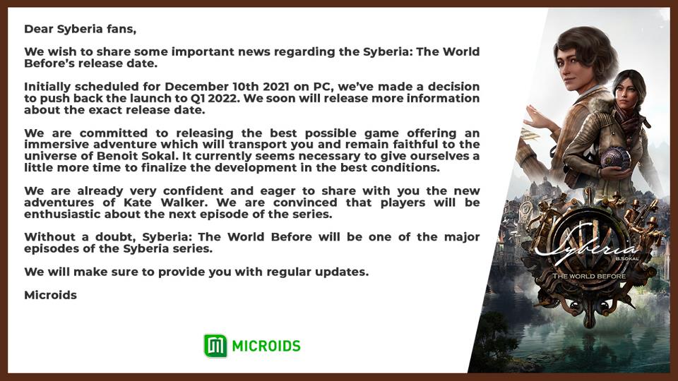 PC-версия Syberia: The World Before отложена до первого квартала 2022