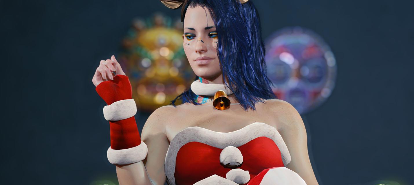 Изображение к Рождество приходит в Найт-Сити - моддер выпустил пару рождественских нарядов главной героини Cyberpunk 2077