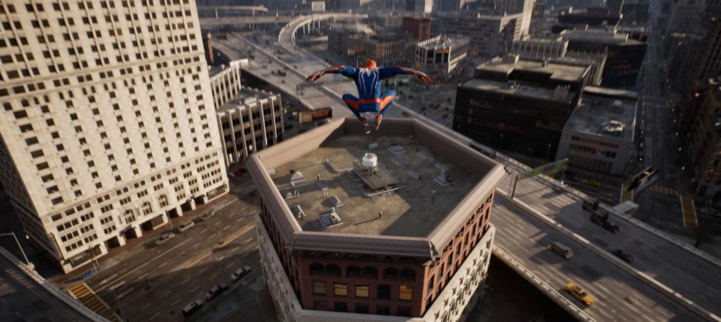 Изображение к В технодемо Unreal 5 добавили Человека-паука — можно раскачиваться на паутине, бегать по зданиям и стоять в героической позе