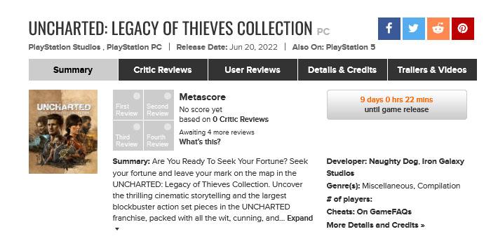 Утечка: Uncharted Legacy of Thieves Collection выйдет на PC 20 Июня