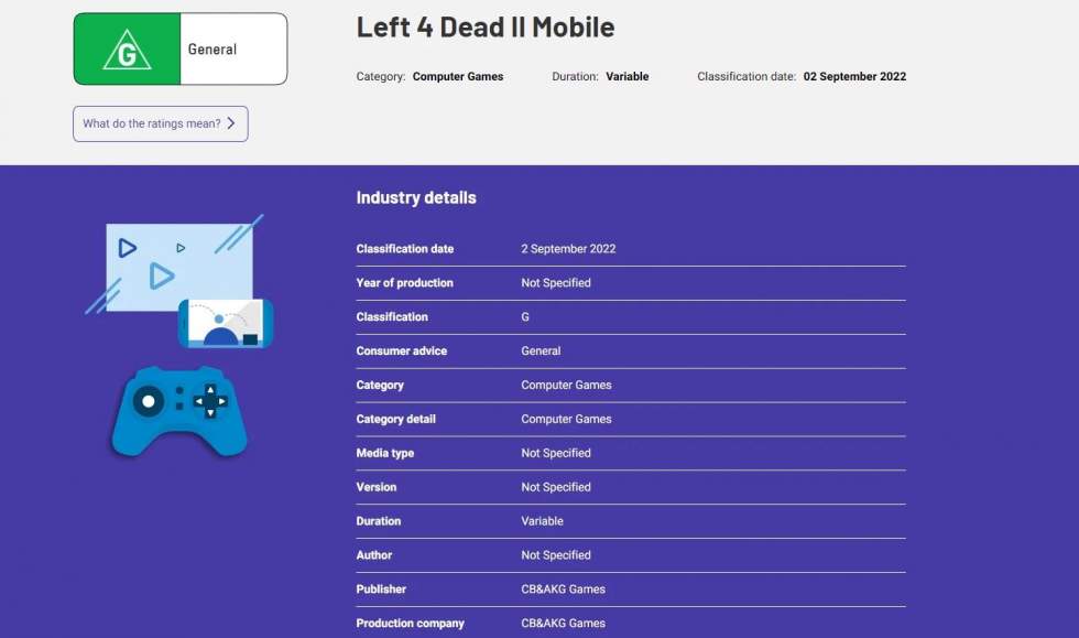 Valve - Left 4 Dead II Mobile замечена на сайте рейтингового агентства - screenshot 1