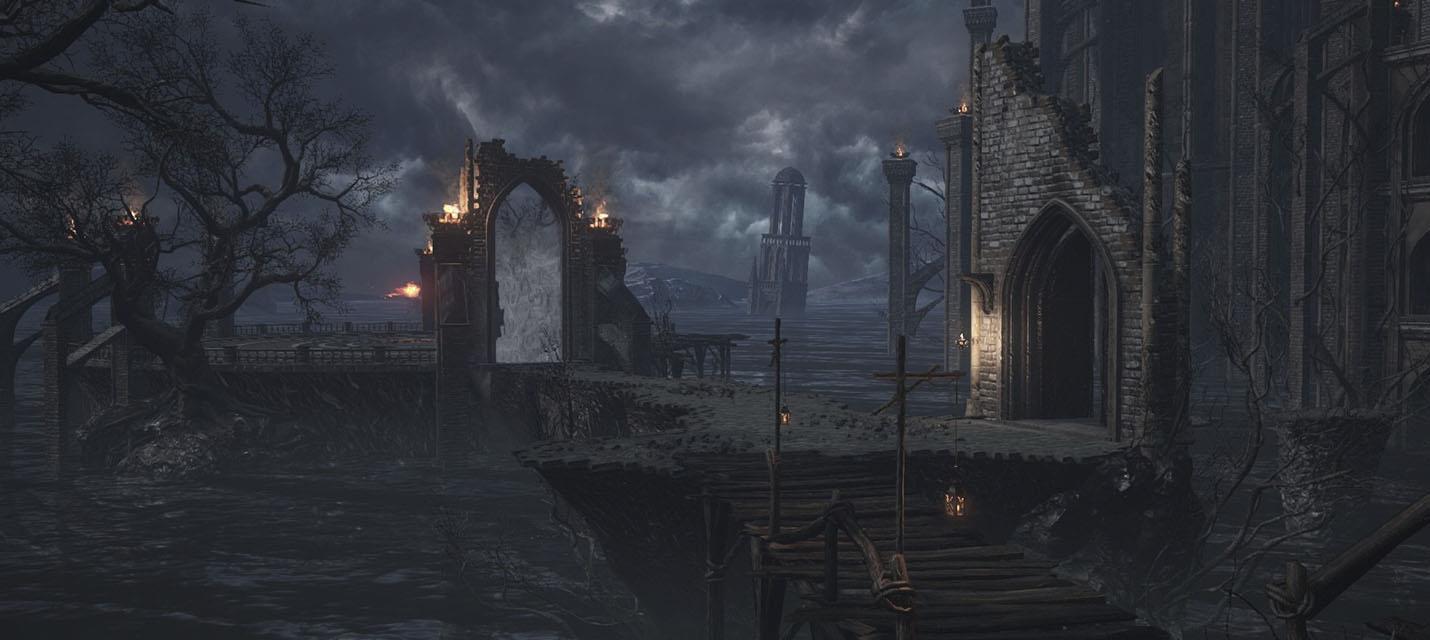 Изображение к Дождливая локация в геймпленом ролике Dark Souls: Archthrones