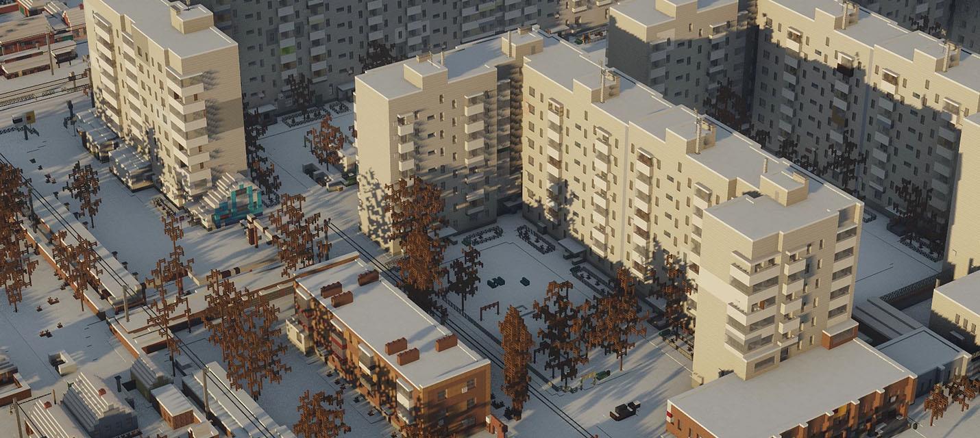 Изображение к В Minecraft воссоздали 90 квадратных метров Таганрога и кусочек заснеженной Москвы 60-х