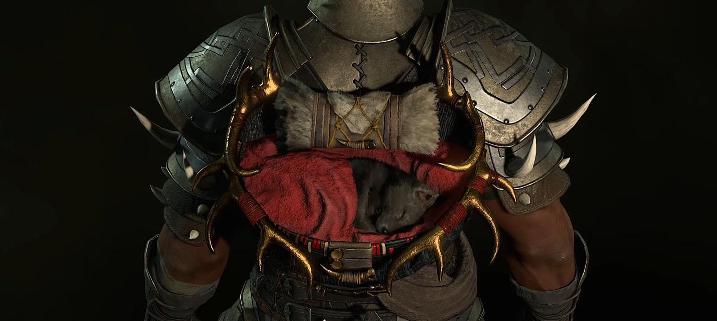 Изображение к Видео: милейший волчонок из Diablo IV спит в заплечном рюкзаке