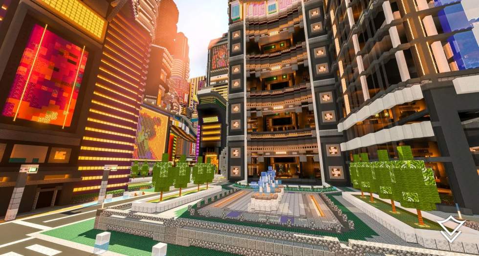 В Minecraft построили город в стиле Cyberpunk 2077