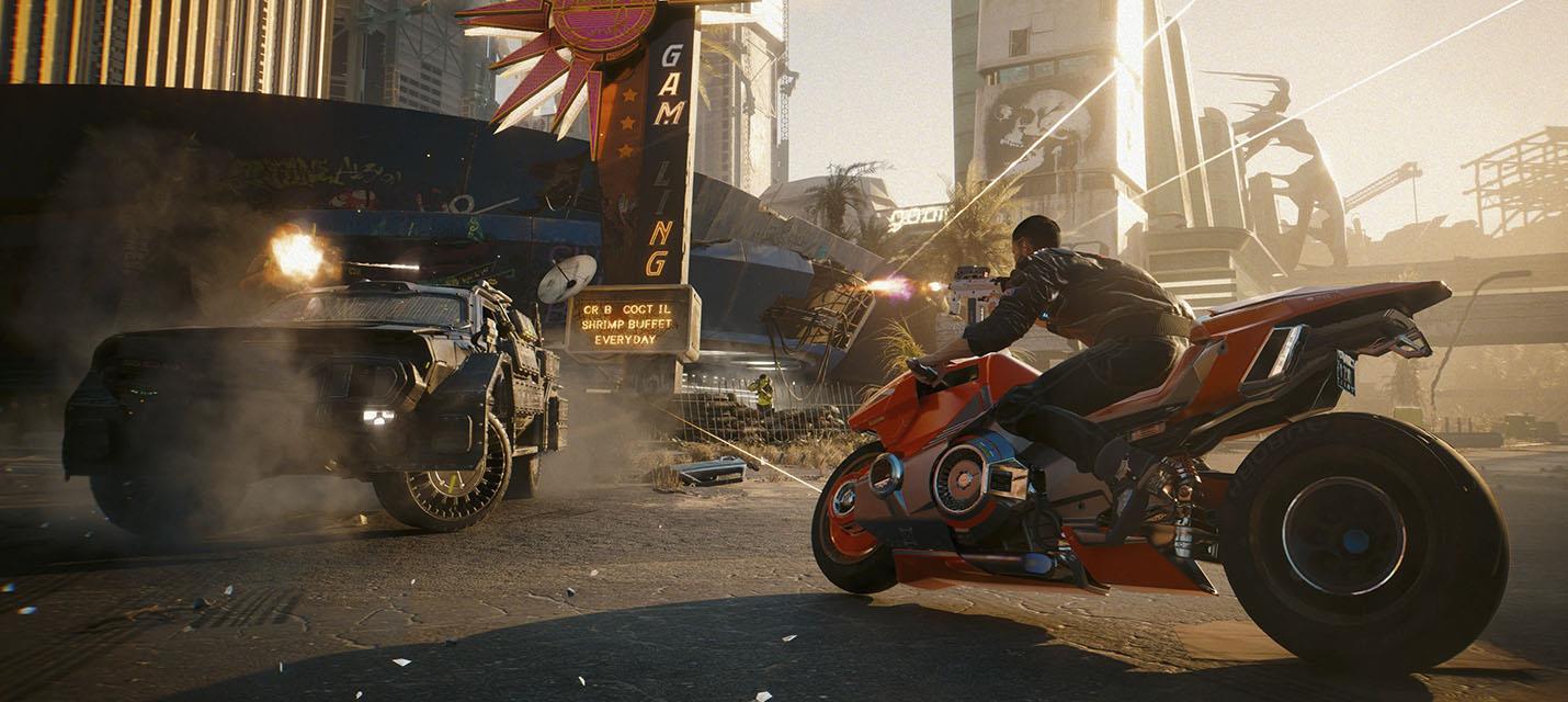 Изображение к В Cyberpunk 2077 2.0 можно будет пользовать оружием ближнего боя находясь на мотоцикле