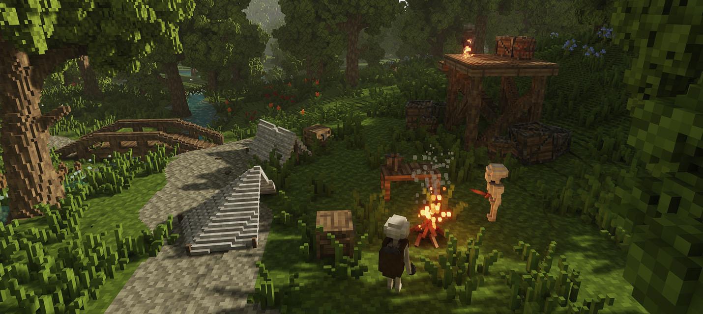 Изображение к Генерация дорог и лагеря вдоль них — скриншоты безымянной воксельной песочницы на Unreal Engine 5