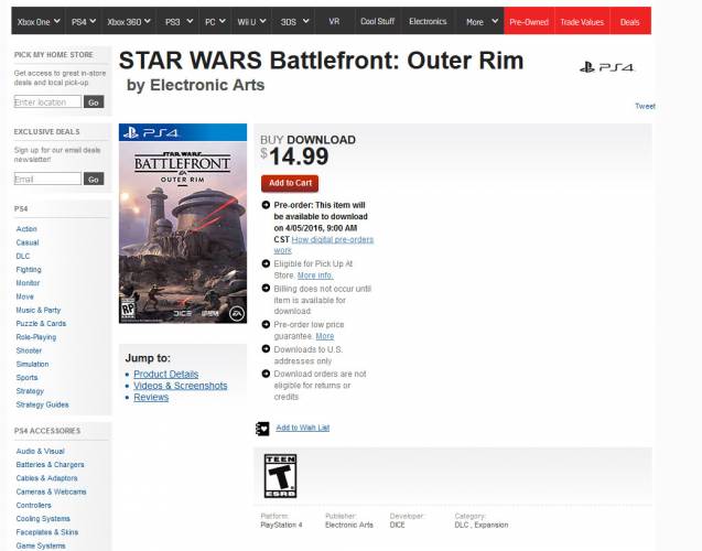 Star Wars: Battlefront - Слух: DLC Outer Rim для Star Wars: Battlefront выйдет в Апреле - screenshot 1