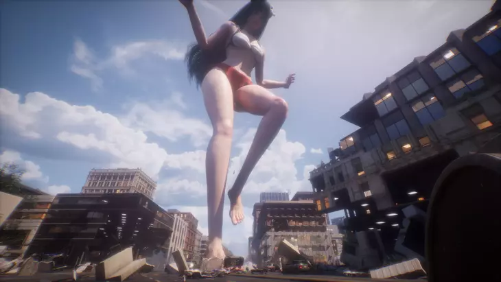 Новые кадры Giantess Playground — игры про нашествие гигантской девушки, разрушающей город