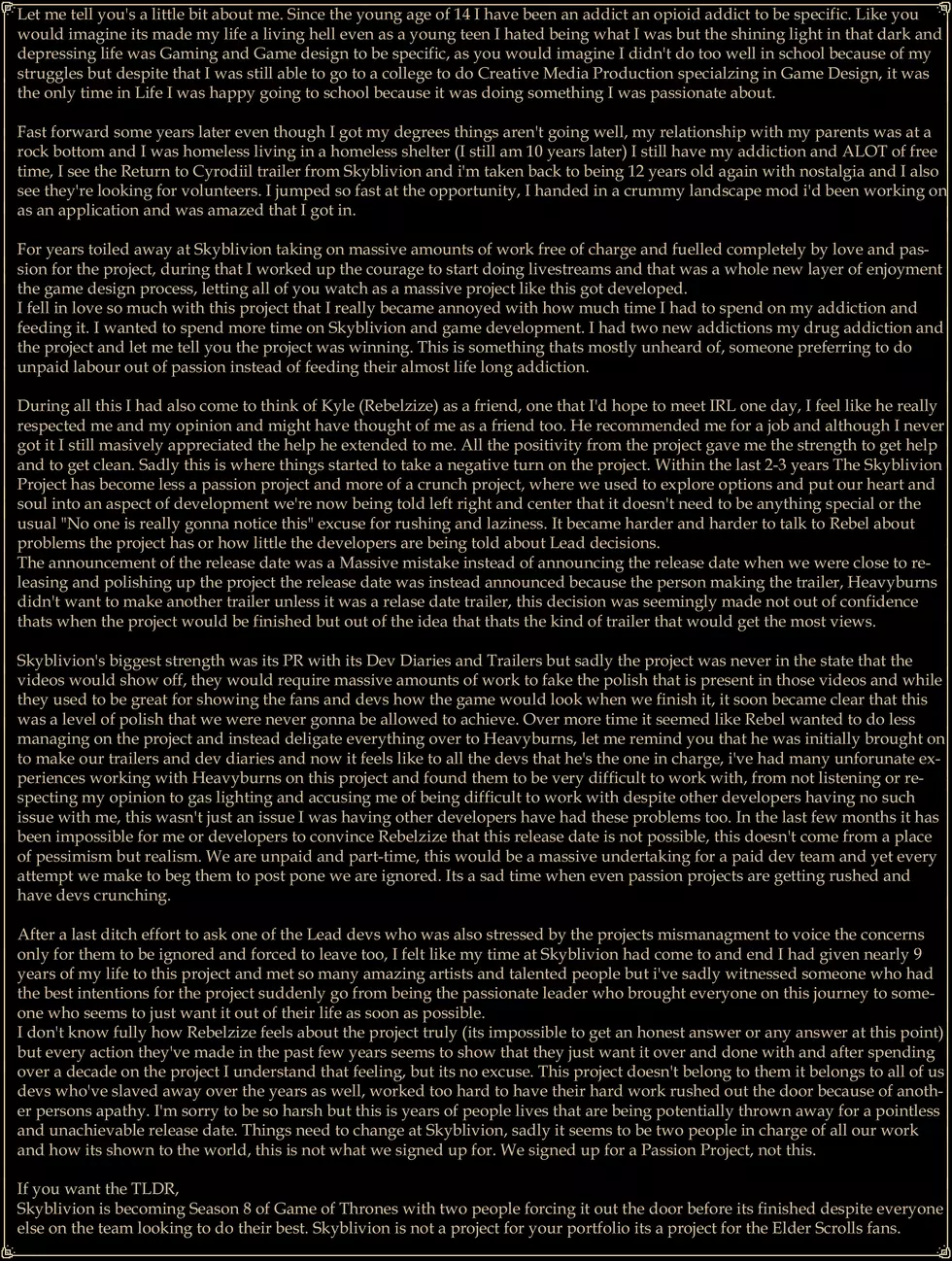 Skyblivion теряет команду из-за проблем с управлением и недостижимых сроков