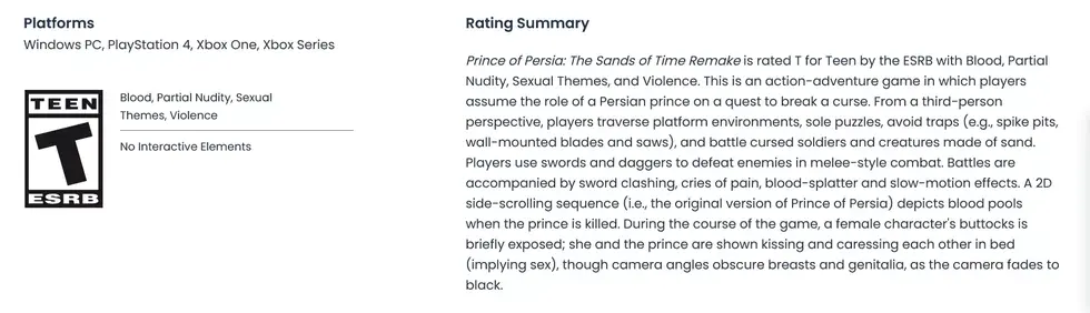 Ремейк Prince of Persia: The Sands of Time получил рейтинг ESRB — похоже, в комплекте будет оригинальная игра
