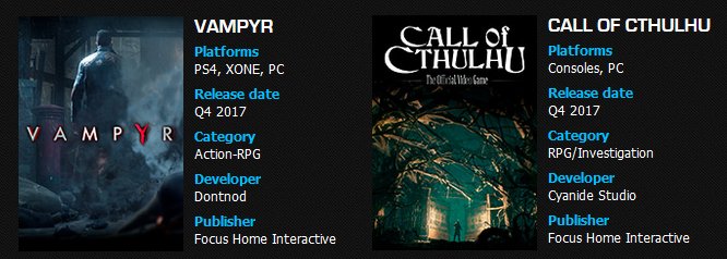 Focus Home Interactive - Call of Cthulhu и Vampyr выйдут в 4 квартале 2017 - screenshot 1