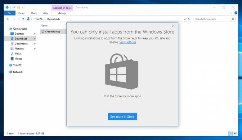 Windows - Windows 10 может блокировать приложения не из Windows Store - screenshot 1