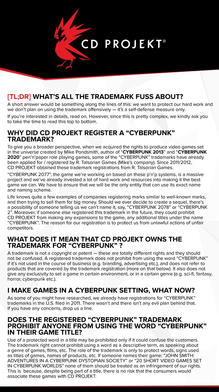 Cyberpunk 2077 - CD Project объяснили причину приобретения торговой марки Cyberpunk в Европе - screenshot 1